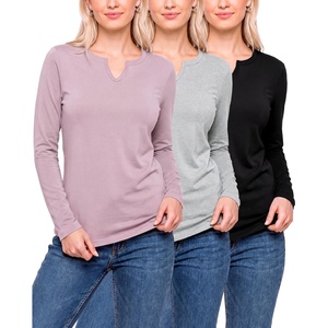 image:image3 Pack Womens Cotton Long Sleeve Tshirts Shirts Cute Tops Casual Work TeesSolid Black  Solid Fragrant Lilac  Grey Heather
