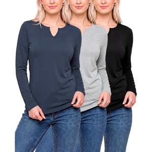 image:image3 Pack Womens Cotton Long Sleeve Tshirts Shirts Cute Tops Casual Work TeesSolid Black  Solid Navy Blazer  Grey Heather