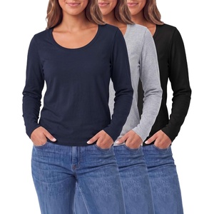 image:image3 Pack Womens Cotton Scoop Neck Long Sleeve Shirts Tops Casual Work TeesSolid Black  Solid Navy Blazer  Grey Heather
