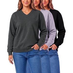 image:image3 Pack Womens Fleece V Neck Sweatshirt Pullover Sweaters Long Sleeve TopSolid Black  Charcoal Heather  Solid Orchid Petal
