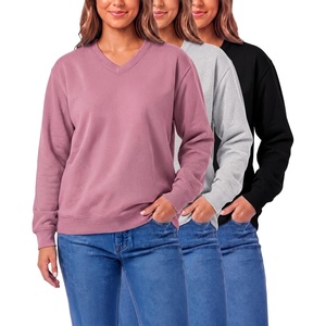 image:image3 Pack Womens Fleece V Neck Sweatshirt Pullover Sweaters Long Sleeve TopSolid Black  Solid Cashmere Rose  Grey Heather