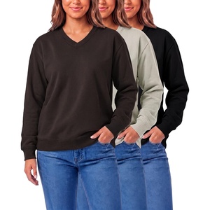 image:image3 Pack Womens Fleece V Neck Sweatshirt Pullover Sweaters Long Sleeve TopSolid Black  Solid Chocolate Torte  Solid Moonbeam