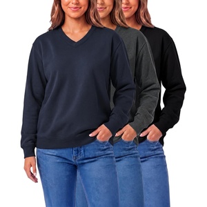 image:image3 Pack Womens Fleece V Neck Sweatshirt Pullover Sweaters Long Sleeve TopSolid Black  Solid Navy Blazer  Charcoal Heather