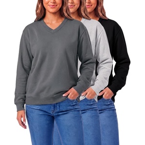 image:image3 Pack Womens Fleece V Neck Sweatshirt Pullover Sweaters Long Sleeve TopSolid Black  Solid Quiet Shade  Grey Heather