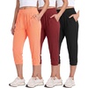 image:image3 Pack Womens Ribbed Capri Joggers Cropped Sweatpants Capris with PocketsSet 1