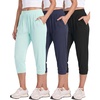 image:image3 Pack Womens Ribbed Capri Joggers Cropped Sweatpants Capris with PocketsSet 2