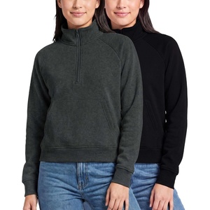 image:image2 Pack Womens Fleece Half Zip Pullover Mock Neck Sweatshirt Sweater TopsSolid Black  Charcoal Heather