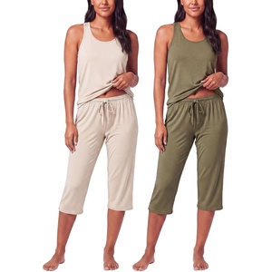 image:image2 Pack Womens Pajama Sets 2 Piece Tank Top Capri Pants PJs Sleepwear CuteSet 2