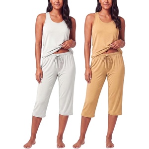 image:image2 Pack Womens Pajama Sets 2 Piece Tank Top Capri Pants PJs Sleepwear CuteSet 3