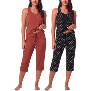 image:image2 Pack Womens Pajama Sets 2 Piece Tank Top Capri Pants PJs Sleepwear CuteSet 5