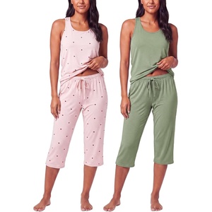 image:image2 Pack Womens Pajama Sets 2 Piece Tank Top Capri Pants PJs Sleepwear CuteSet 8