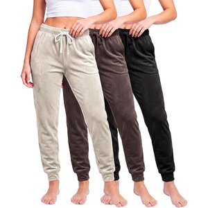 image:image3 Pack Women Velour Velvet Joggers Sweatpants Pants Cozy Lounge Pull OnSolid Black  Solid Chocolate Torte  Solid Moonbeam