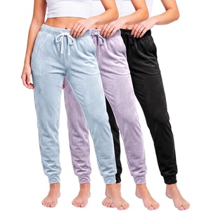 image:image3 Pack Women Velour Velvet Joggers Sweatpants Pants Cozy Lounge Pull OnSolid Black  Solid Orchid Petal  Solid Ballad Blue