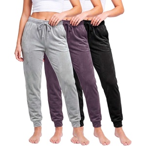 image:image3 Pack Women Velour Velvet Joggers Sweatpants Pants Cozy Lounge Pull OnSolid Black  Solid Plum Perfect  Solid Ultimate Grey