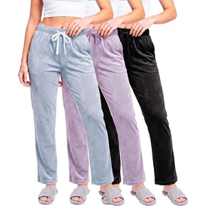 image:image3 Pack Women Velvet Straight Leg Pants Velour Sweatpants Cozy Lounge SoftSolid Black  Solid Orchid Petal  Solid Ballad Blue