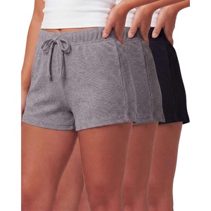 image:image3 Pack Womens Cotton Pajama Shorts Lounge Sleep Comfy Cute Casual Knit PJSolid Black  Charcoal Heather  Grey Heather