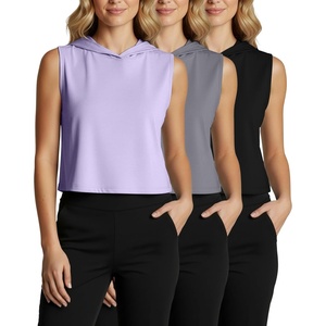image:image3 Pack Womens Crop Tank Hoodies Sleeveless Workout Tops Gym Athletic CoverSet 4