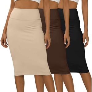 image:image3 Pack Womens Midi Skirts Pencil High Waisted Knee Length Long Slit CurvySet 1