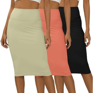 image:image3 Pack Womens Midi Skirts Pencil High Waisted Knee Length Long Slit CurvySet 6
