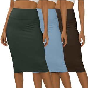 image:image3 Pack Womens Midi Skirts Pencil High Waisted Knee Length Long Slit CurvySet 7
