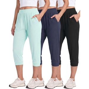 image:image3 Pack Womens Ribbed Capri Joggers Cropped Sweatpants Capris with PocketsSet 2