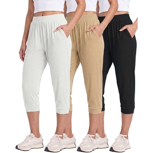 image:image3 Pack Womens Ribbed Capri Joggers Cropped Sweatpants Capris with PocketsSet 5