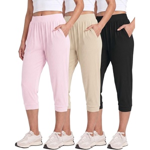 image:image3 Pack Womens Ribbed Capri Joggers Cropped Sweatpants Capris with PocketsSet 8