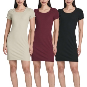 image:image3 Pack Womens Ribbed Tshirt Mini Dresses Scoop Neck Short Sleeve BodyconSolid Black  Solid Burgundy  Solid Desert Sage