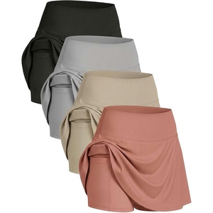 image:imageReal Essentials 4 Pack Womens Ribbed Active Skort Pockets Skirt Running Tennis Golf Workout Sports Available in PlusSet 1