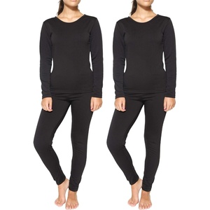 image:imageReal Essentials 4 Piece Womens Thermal Underwear Set  Thermal Underwear for Women Fleece Lined Top amp Bottom Long JohnsSet E