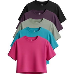 image:imageReal Essentials 5 Pack Womens DryFit Breeze Tech Crop Tops  Short Sleeve Athletic Workout Yoga Tees Available in PlusSet 1