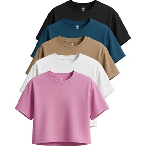 image:imageReal Essentials 5 Pack Womens DryFit Breeze Tech Crop Tops  Short Sleeve Athletic Workout Yoga Tees Available in PlusSet 3