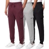 image:image3 Pack Mens Fleece Cargo Joggers Sweatpants Cuffed Athletic Gym PocketsSolid Black  Solid Burgundy  Grey Heather