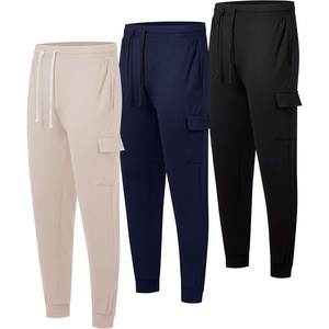 image:image3 Pack Mens Fleece Cargo Joggers Sweatpants Cuffed Athletic Gym PocketsSet 1