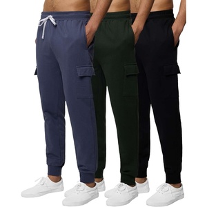 image:image3 Pack Mens Fleece Cargo Joggers Sweatpants Cuffed Athletic Gym PocketsSet 2