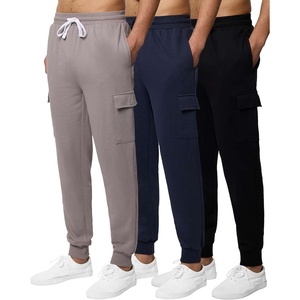 image:image3 Pack Mens Fleece Cargo Joggers Sweatpants Cuffed Athletic Gym PocketsSet 4