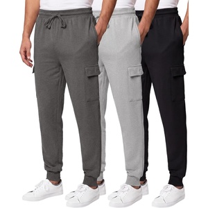 image:image3 Pack Mens Fleece Cargo Joggers Sweatpants Cuffed Athletic Gym PocketsSolid Black  Charcoal Heather  Grey Heather