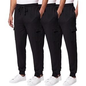 image:image3 Pack Mens Fleece Cargo Joggers Sweatpants Cuffed Athletic Gym PocketsSolid Black  Solid Black  Solid Black