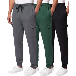 image:image3 Pack Mens Fleece Cargo Joggers Sweatpants Cuffed Athletic Gym PocketsSolid Black  Solid Hunter Green  Solid Quiet Shade