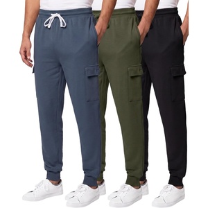 image:image3 Pack Mens Fleece Cargo Joggers Sweatpants Cuffed Athletic Gym PocketsSolid Black  Solid Olive Night  Solid Vintage Indigo