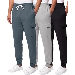 image:image3 Pack Mens Fleece Cargo Joggers Sweatpants Cuffed Athletic Gym PocketsSolid Black  Solid Stormy Weather  Grey Heather