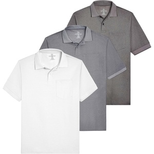 image:image3 Pack Mens Ribbed Polo Shirts Short Sleeve Collared Golf Work Pocket TeeSet 3